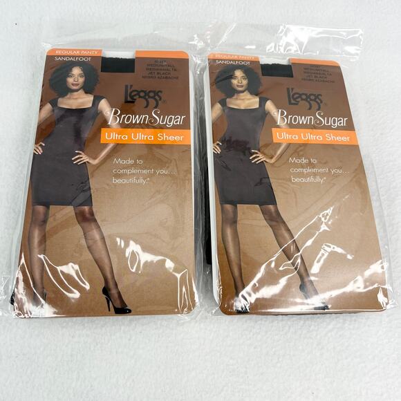 Lot of 2 L'eggs Brown Sugar Ultra Sheer Pantyhose M/T Jet Black Sandalfoot New - Picture 9 of 13